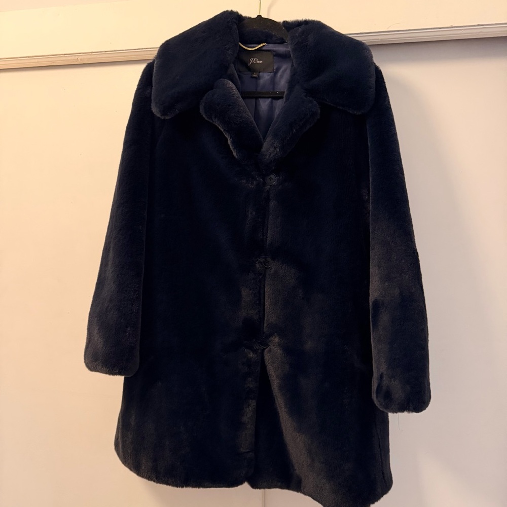 J Crew Navy Faux Fur Coat